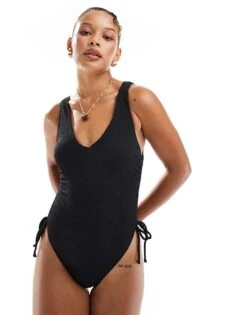 New Look Ruched Side Swimsuit In Black For Women