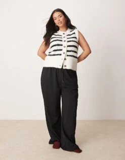 New Look Plus New Look Curve Wide Leg Joggers In Black For Women