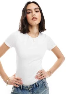 New Look Crew Neck T-shirt Bodysuit In White For Women