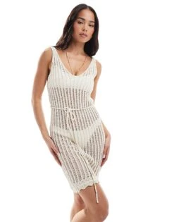 New Look Ladder Stitch Mini Dress In Cream For Women