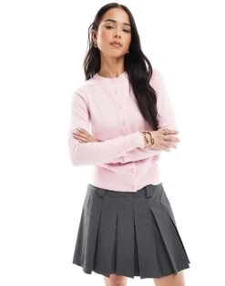 New Look Crew Neck Cardigan In Pink For Women Light Pink