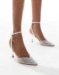 New Look Perspex Embellished Heeled Court Shoe In Silver For Women