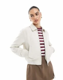 New Look Light Weight Bomber Jacket In Stone For Women