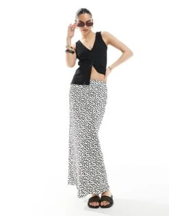 New Look Satin Bias Spot Midi Skirt In White For Women White Pattern