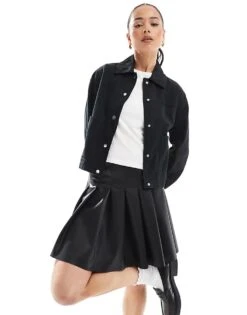 New Look Cropped Cotton Shacket In Black For Women