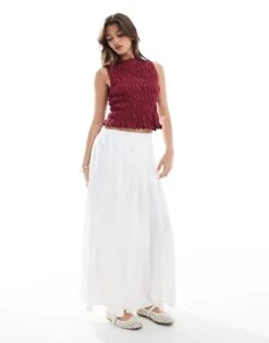 New Look Pleated Full Midi Skirt In White For Women