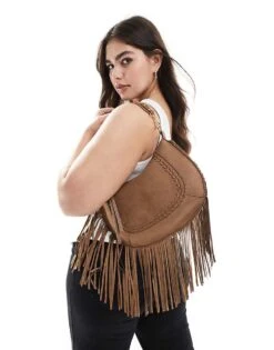 New Look Tassel Cross Body Suedette Bag In Tan For Women