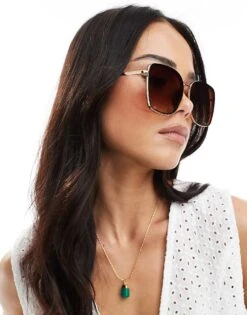 New Look Oversized Metal Frame Square Sunglasses In Brown For Women Dark Brown