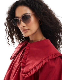 New Look Round Preppy Sunglasses In Mink For Women