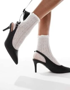 New Look Wide Fit New Look PU Slingback Heeled Shoe In Black Snake For Women