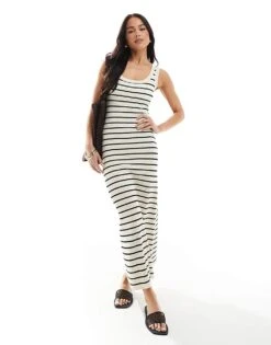 New Look Stripe Knitted Maxi Dress In Cream For Women Cream Pattern