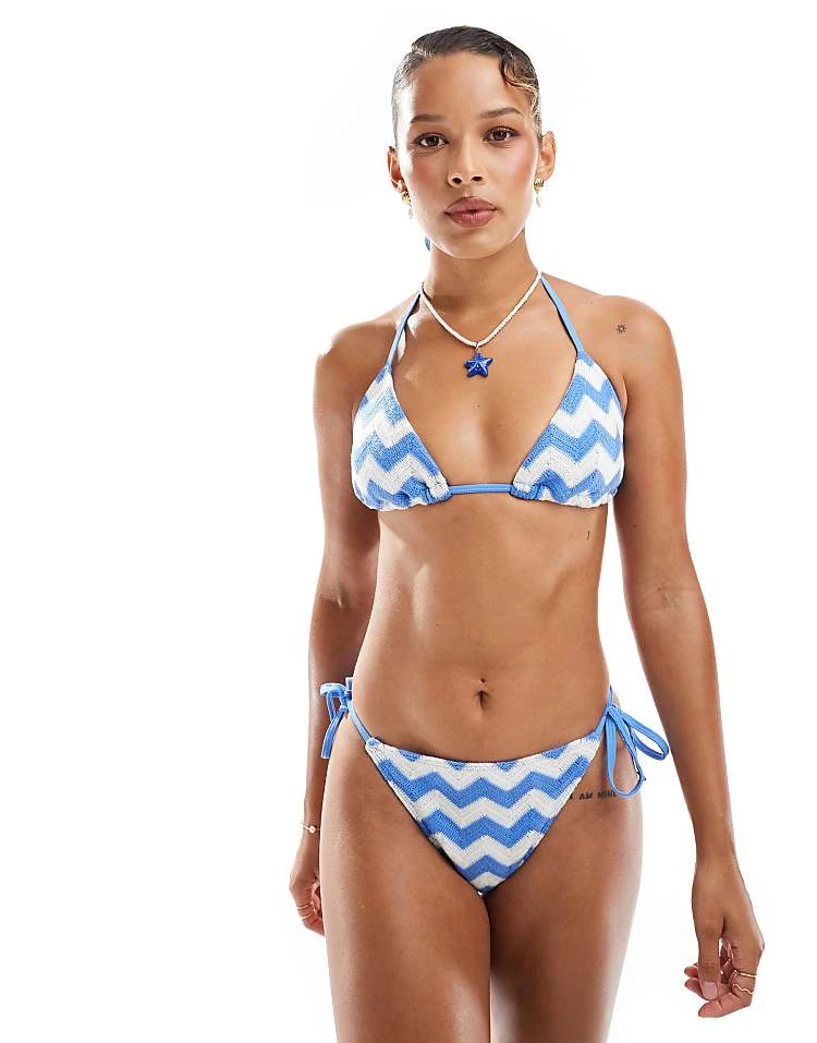 New Look Wave Crochet Bikini In Bright Blue - Image 3