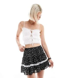 New Look Wide Fit New Look Floral Mini Skirt In Black For Women Black Pattern