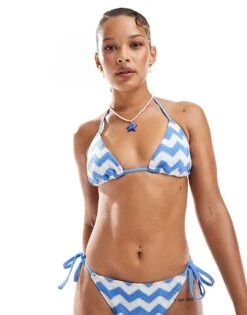 New Look Wave Crochet Bikini In Bright Blue
