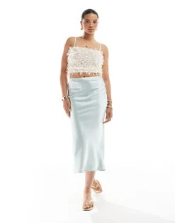 New Look Satin Bias Midi Skirt In Light Blue For Women