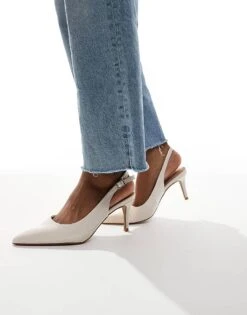 New Look Wide Fit New Look PU Slingback Heeled Shoe In Off White For Women