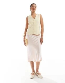 New Look Satin Bias Midi Skirt In Pale Pink For Women Light Pink