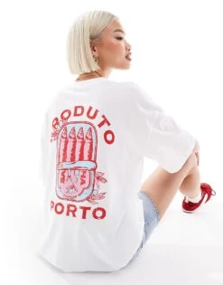 New Look Sardine Logo Oversized T-shirt In White For Women