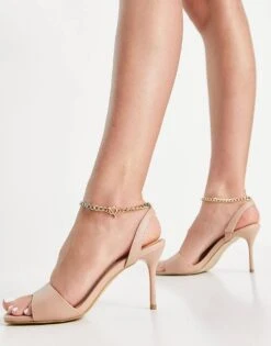 New Look Ankle Chain Heeled Sandal In Camel For Women Oatmeal